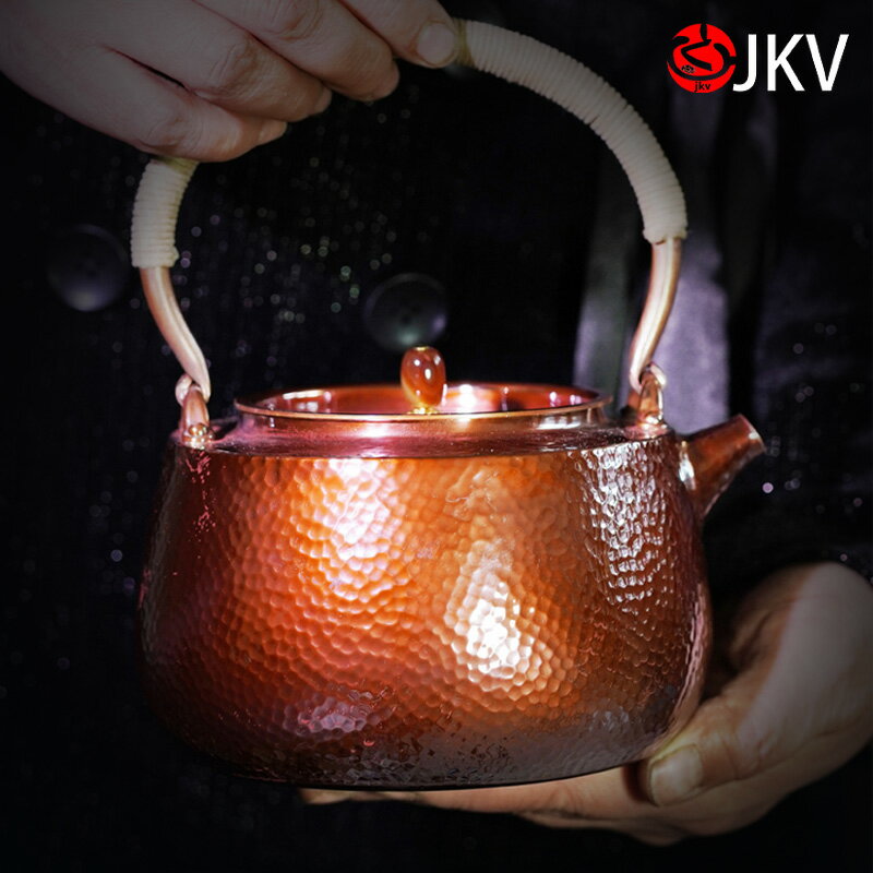 JKV銅壺燒水壺紫銅一體加厚手工錘紋純銅煮茶壺電陶爐煮茶器茶具