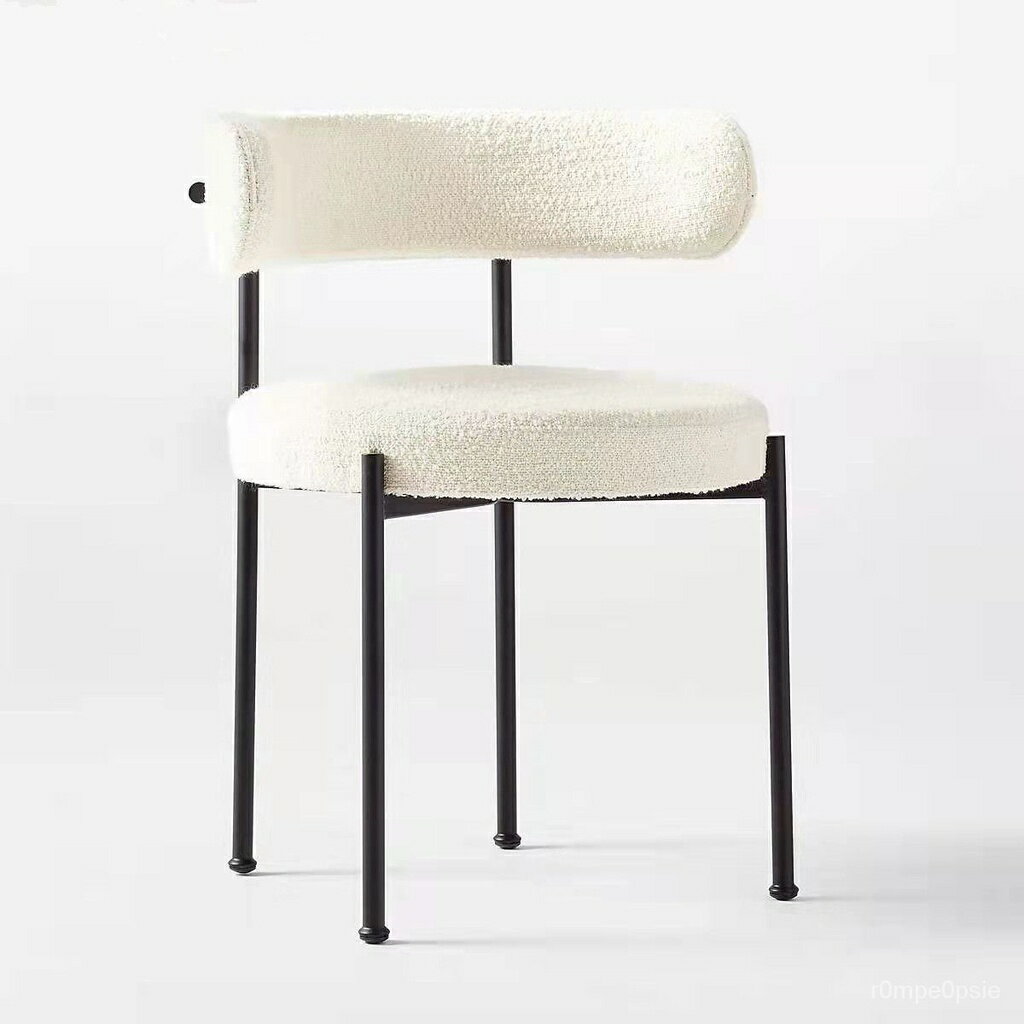 免運 北歐輕奢餐椅家用靠背椅創意設計師椅子現代簡約羊羔絨化妝椅金屬 可開發票