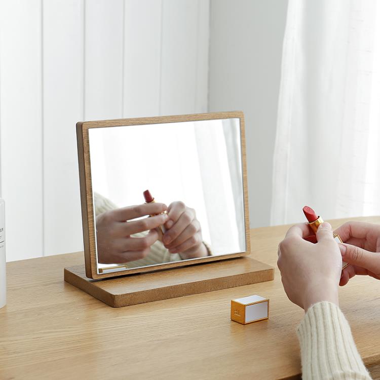 台式化妝鏡歐式鏡子簡約木質梳妝鏡便攜宿舍桌面鏡可摺疊高清美容 全館免運