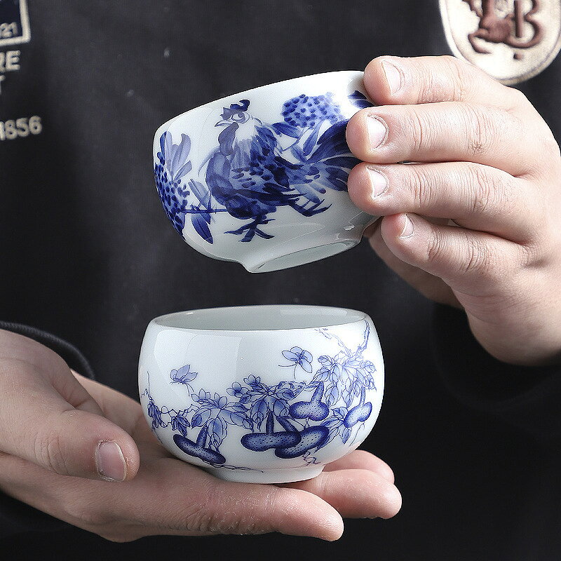 純手工手繪青花主人杯個人專用喝茶杯單杯個高檔茶盞品茗杯禮盒裝| 貓與
