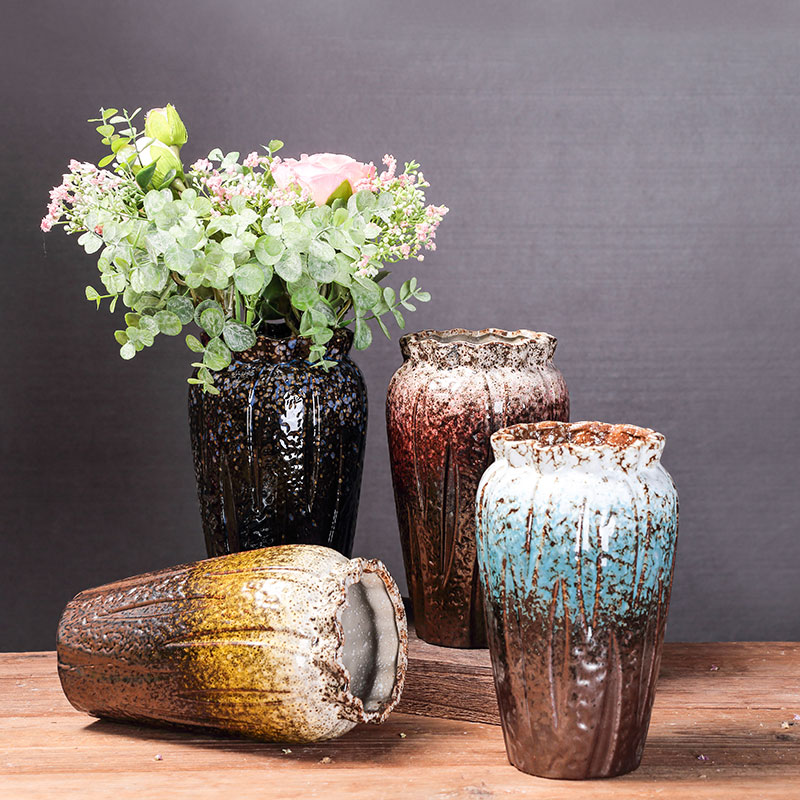 奇異創意簡約擺件桌面陶瓷花器家居復古歐式水培花插窯變干花瓶