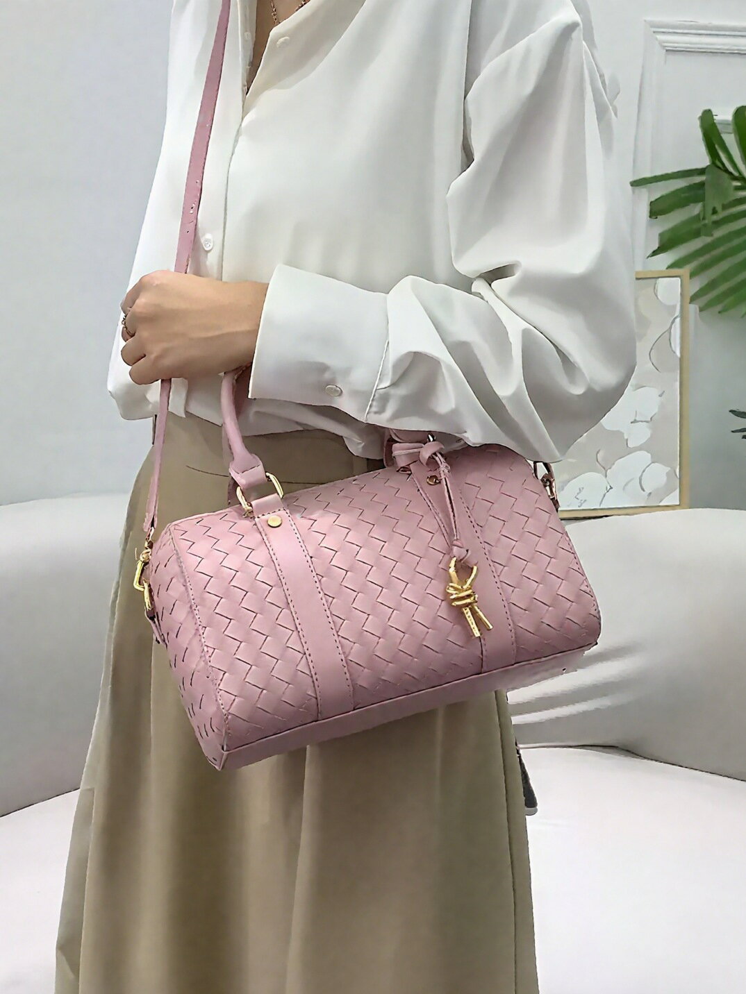 女包bv手工編織包大容量手提波士頓枕頭包休閒旅行單肩手提包