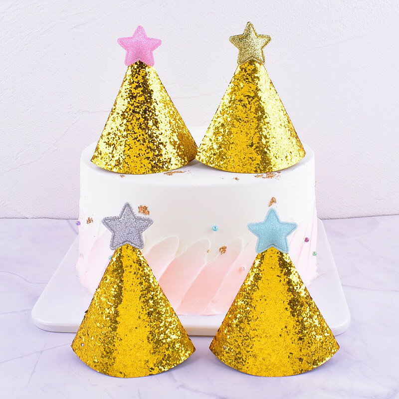 寵物生日帽 生日帽 慶生帽 慶生用品 迷你韓版可愛星星帽子 兒童生日派對帽 超閃亮粗金粉 生日裝飾 配件 狗 貓