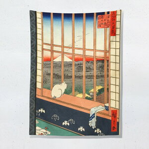 富士山日系貓咪居酒屋風格 出租房臥室布置掛布裝飾拍照背景墻布