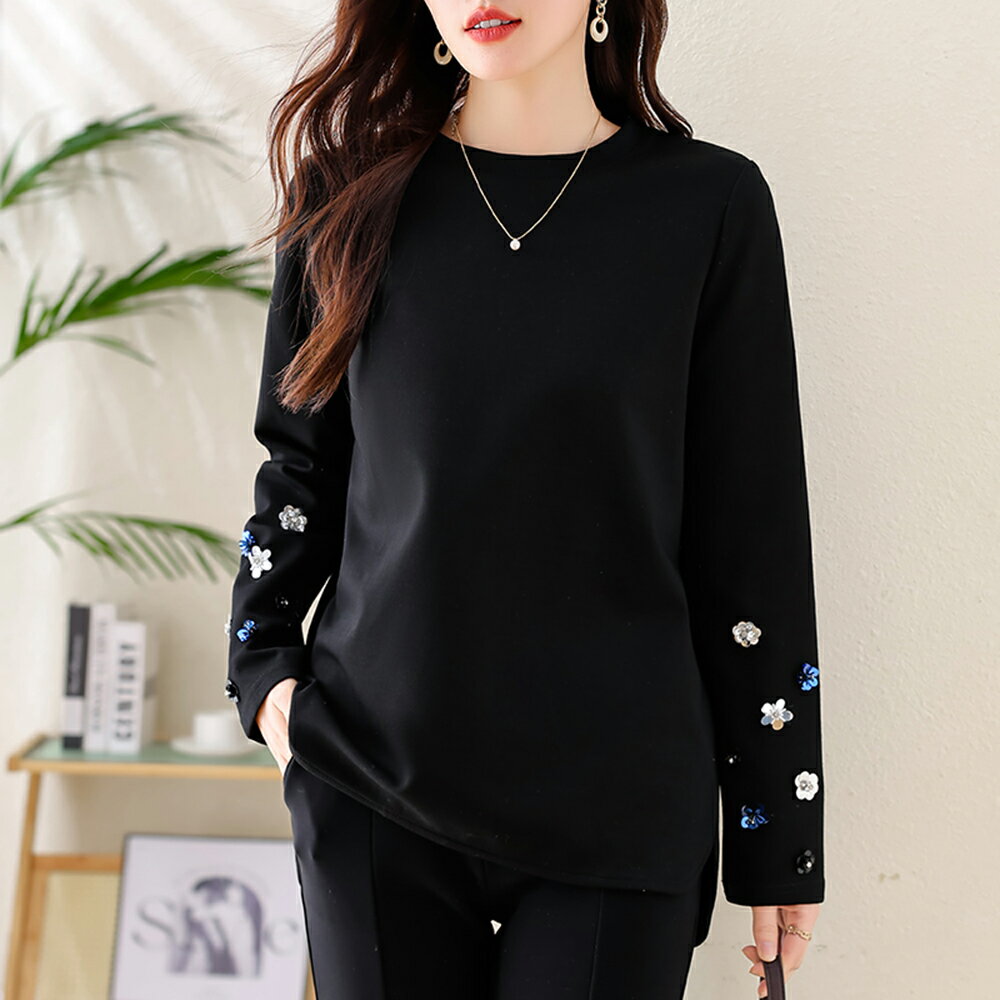 ＊ORead＊圓領立體釘珠T恤上衣(黑色M~4XL)