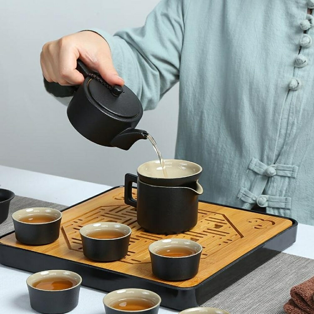 致晟 日式黑陶茶具套裝整套功夫茶具家用辦公室簡約陶瓷茶杯茶壺 全館免運