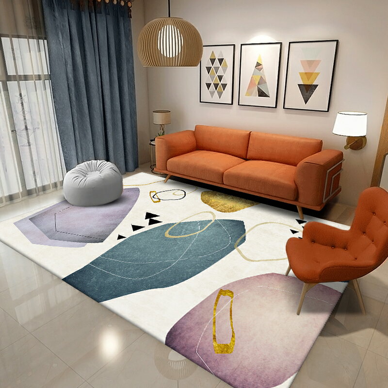 北歐輕奢地毯客廳茶幾墊毯加厚INS風設計抽象毛絨臥室滿鋪地毯