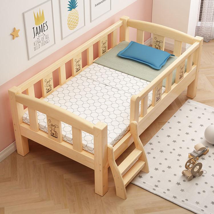 全實木兒童床帶護欄嬰兒床邊床男孩女孩單人床小床拼接大床加寬床