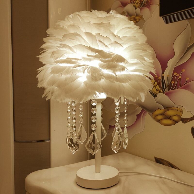 現代簡約美歐式風格客廳臥室床頭鵝毛水晶羽毛台燈