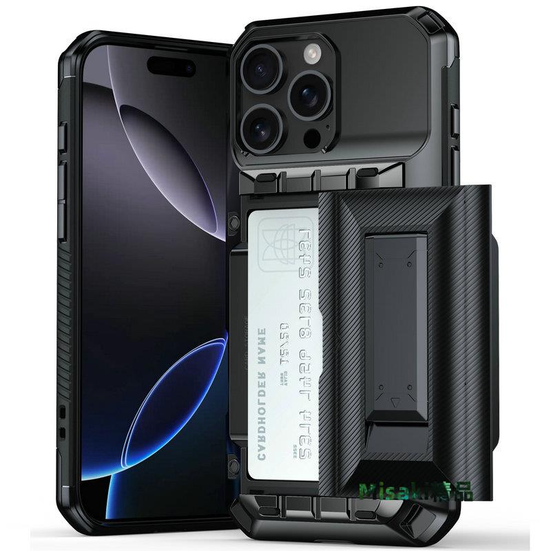 歐美插卡防滑支架矽膠手機殼16pm適用蘋果14promax全包防摔鎧甲iPhone13/12加厚軟膠硬殼11磨砂殼15軍工盔甲-Misaki精品