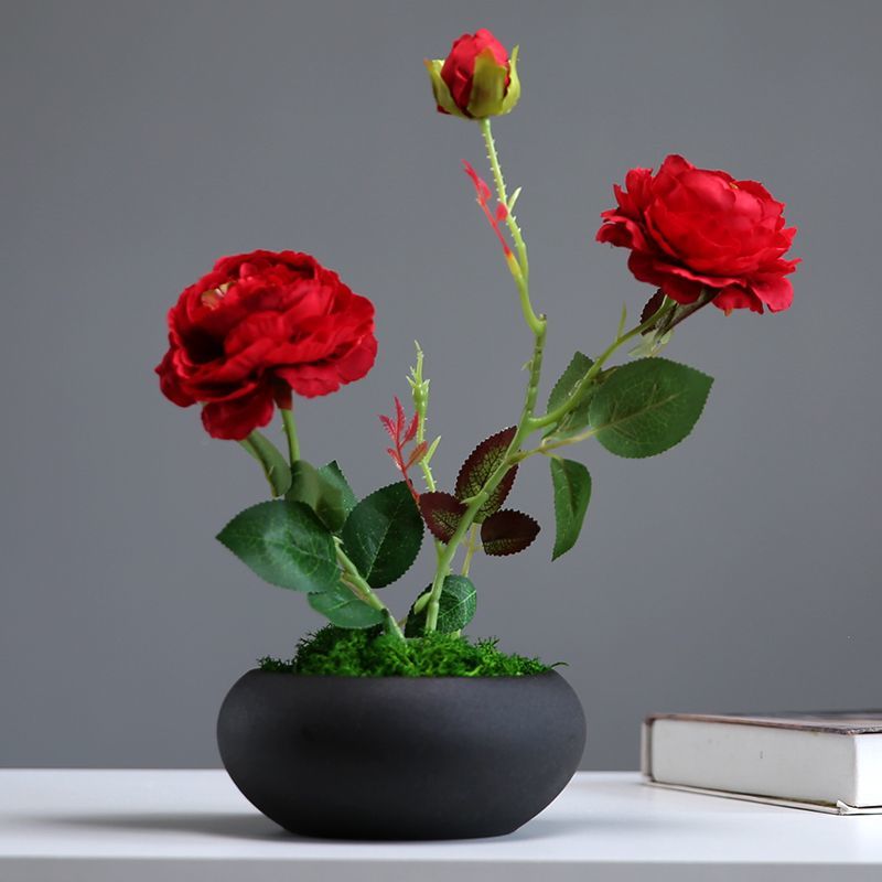 人造花 仿真植物 模擬樹 模擬綠植 模擬擺飾 真花牡丹花擺件客廳乾花電視櫃茶幾辦公桌面盆栽假花綠植裝飾品137S 快速出貨