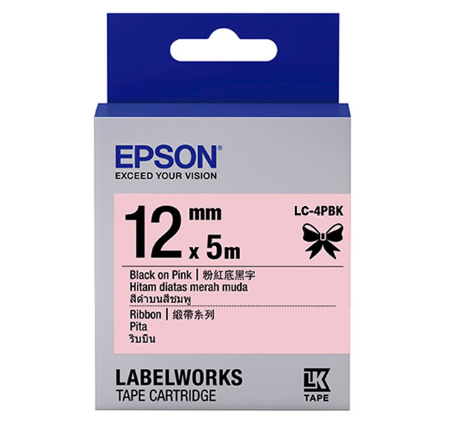 現貨 EPSON 緞帶系列 標籤帶 (粉紅底黑字/12mm) /個 LC-4PBK S625030