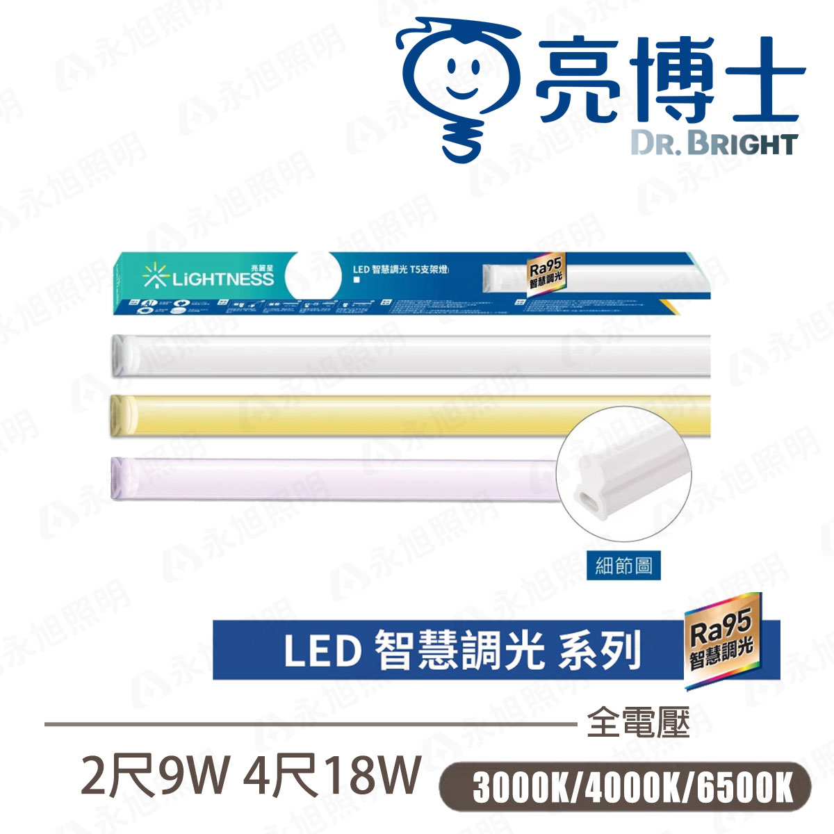 【亮博士】RA95 智慧調光系列 LED T5 支架燈 2尺 4尺 9W 18W 白光 自然光 黃光〖永光照明〗