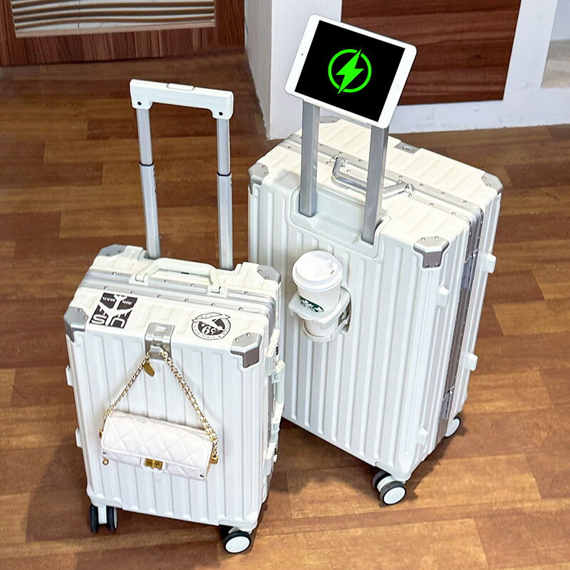 行李箱 登機箱 拉桿箱 熱賣款！免運跨境行李箱杯架款鋁框24寸拉桿箱萬向輪旅行箱26寸男女登機密碼箱八折下殺 打骨折 可開發票 加客服賴享受巨額減免金牌保障