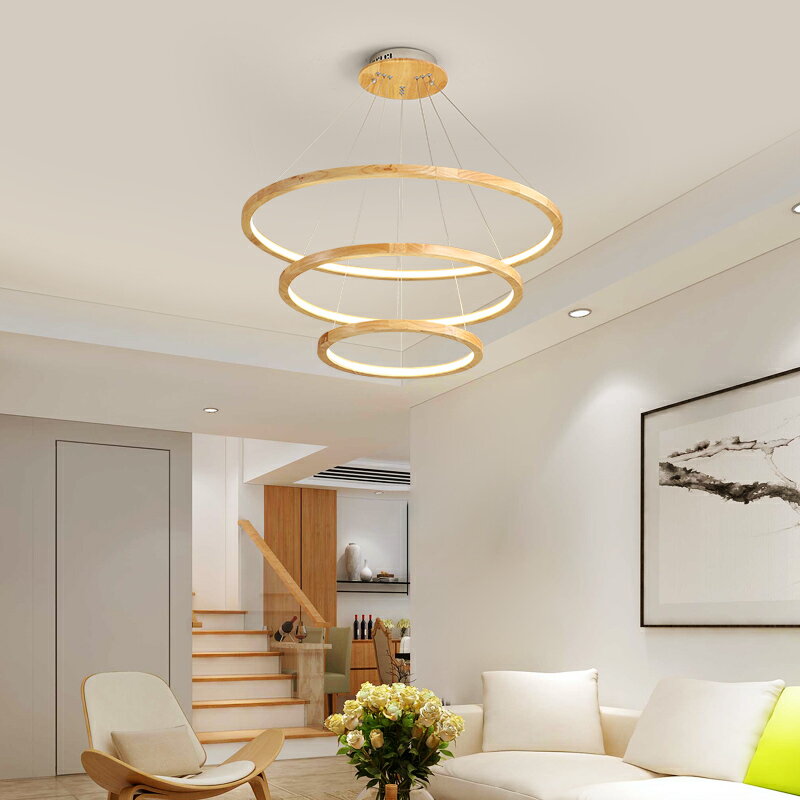 北歐實木餐廳led燈個性新款樓梯圓形吊燈現代簡約臥室書房裝飾燈