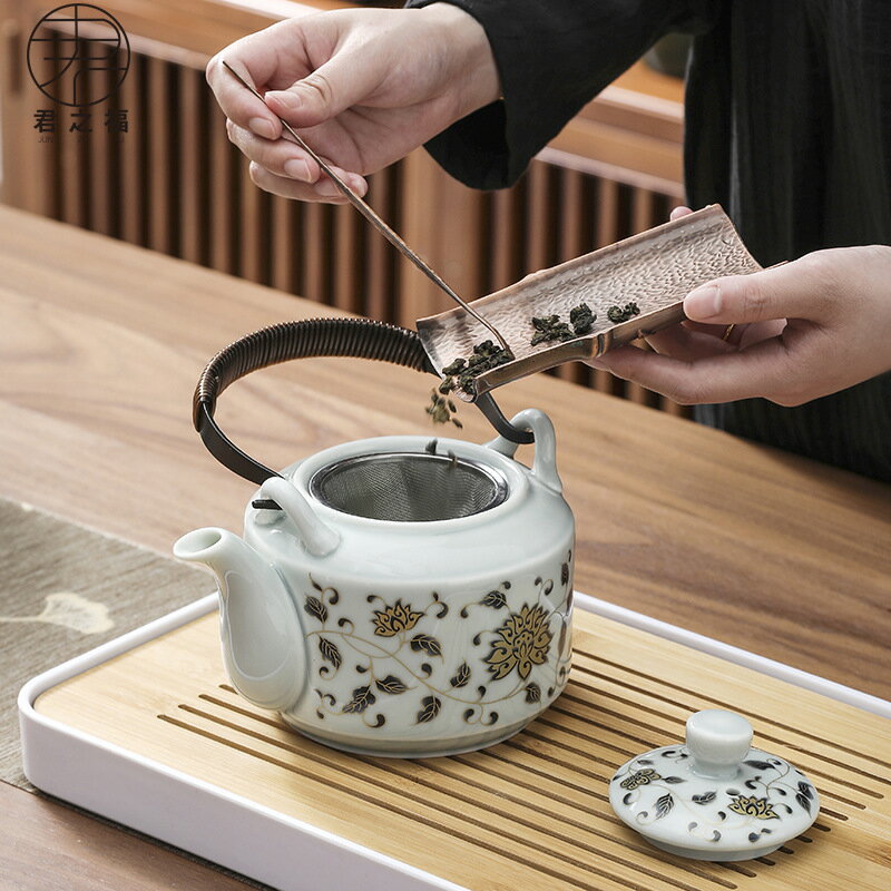陶瓷大容量提梁壺茶具套裝簡約日式泡茶壺花茶杯帶過濾網