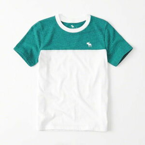 美國百分百【Abercrombie & Fitch】T恤 AF 短袖 麋鹿 kids 女男 情侶裝 拼色 綠白 XS號 H969