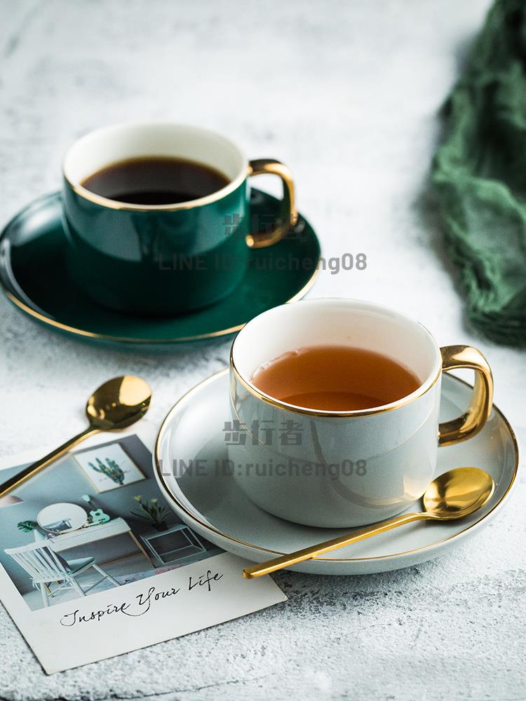 歐式小奢華金邊咖啡杯 家用陶瓷杯碟套裝 下午茶杯碟勺水杯花茶杯【步行者戶外生活館】