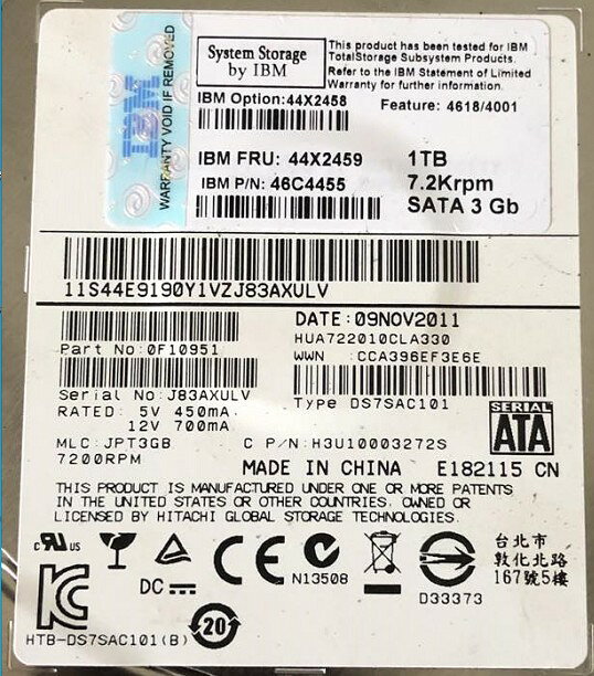 {可打統編 超低價}IBM 44X2459 43W7633 1T 7.2K SATA-SAS 帶托架 DS3400 DS3300