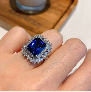 歐美微鑲人工皇家藍寶石戒指女夸張食指戒指開口簡約大氣
