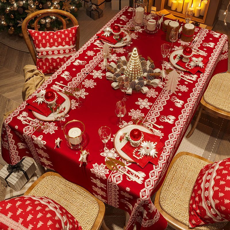 聖誕桌布 新款圣誕節桌布桌墊紅色桌布喜慶印花客廳餐桌茶幾桌布拍照背景布