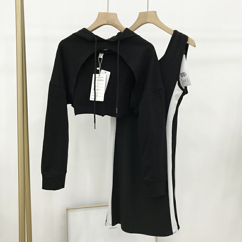 冬季設計感短外套寬松無袖中長款時尚連衣裙兩件套 K#261入
