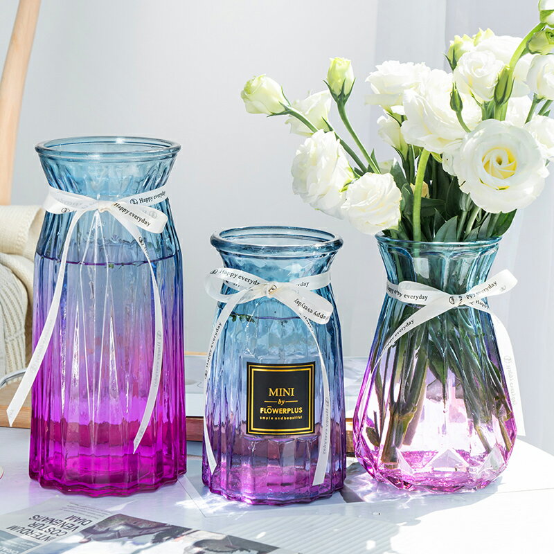 三件套玻璃花瓶透明干花客廳插花水養綠蘿水培百合擺件【不二雜貨】