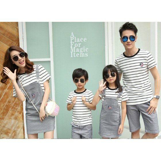 親子裝 親子套裝 T恤 母女裝 全家福 韓版時尚條紋 親子套裝 女裝 童裝 全家裝 一家三口 一家四口 櫻桃嚴選 4