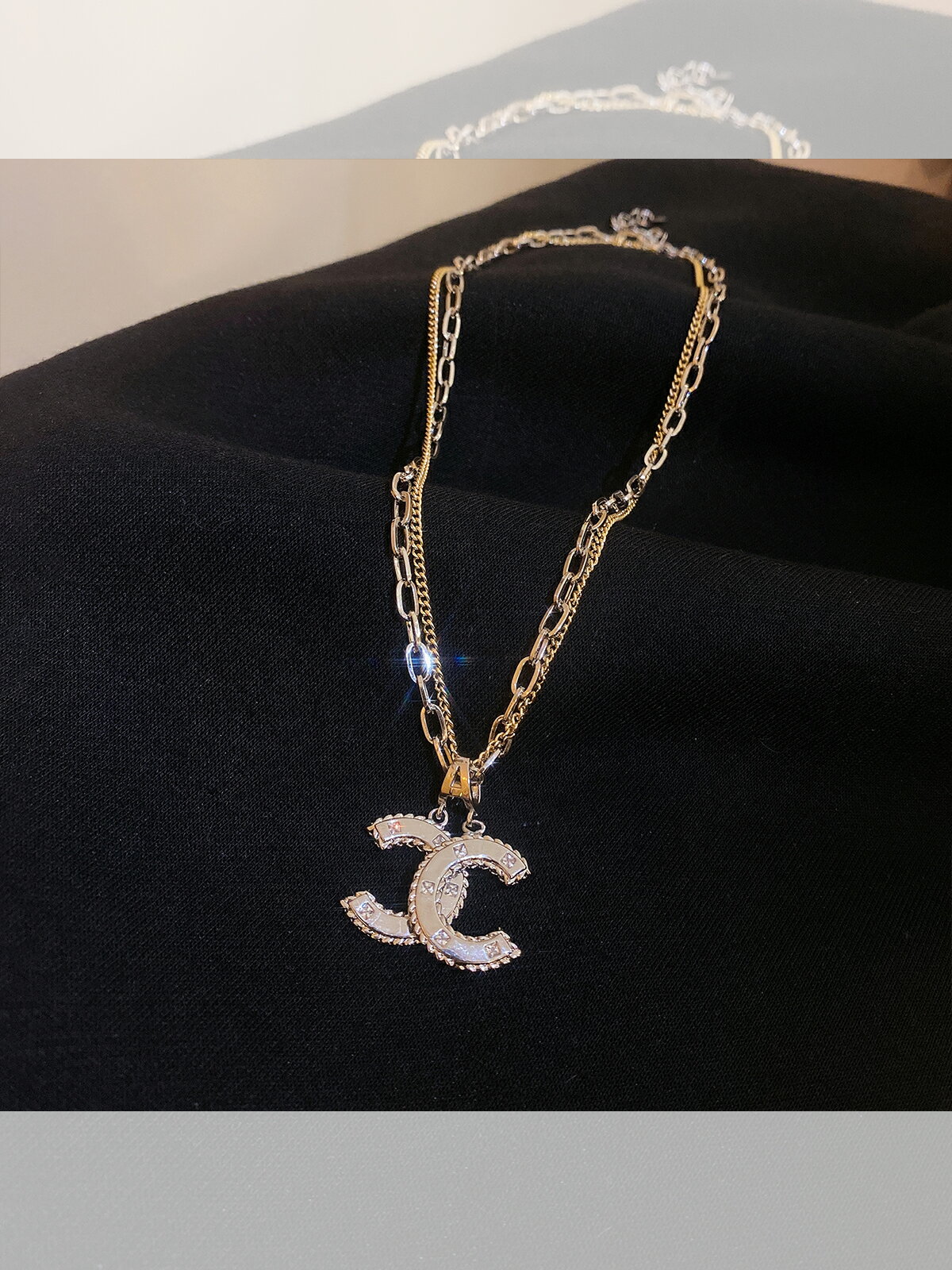塔蘭歐美風C字母項鏈輕奢小眾雙層疊戴鎖骨鏈ins嘻哈短款毛衣鏈女