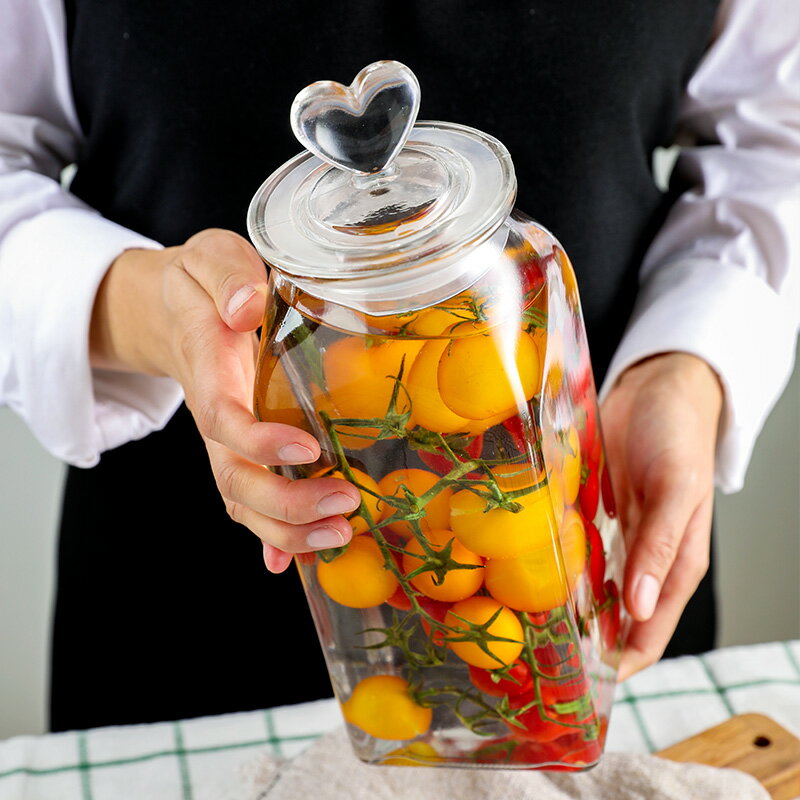 方形玻璃密封罐透明食品雜糧收納盒廚房創意儲物罐蜂蜜檸檬百香果