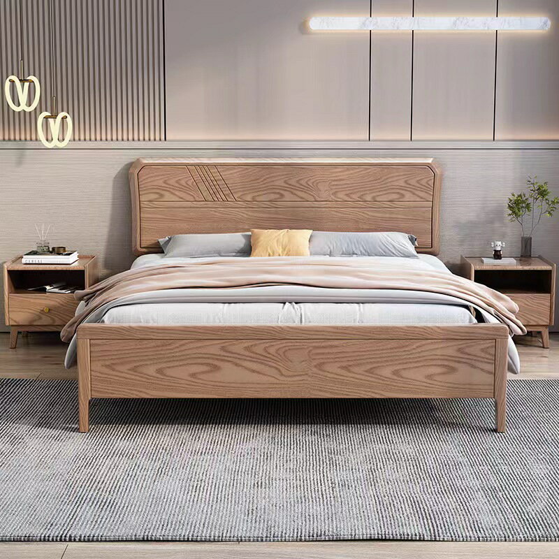 優樂悅~白蠟木實木床現代簡約1.8米臥室雙人床北歐大小戶型1.5米儲物婚床