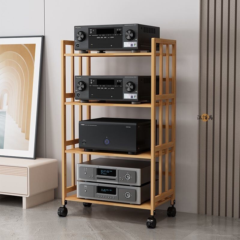開立發票 【免運】音響架 四層架 cd架 可移動置物架 附輪層架 功放機架 楠竹置物架 落地層架 滾輪收納架 開放式層架yylp0618 5