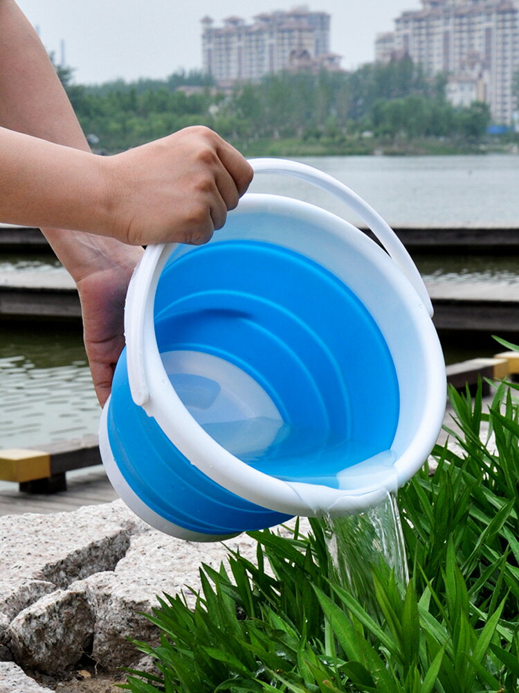 洗車水桶折疊水桶美術大號車載可收縮便攜式戶外汽車用硅膠釣魚桶