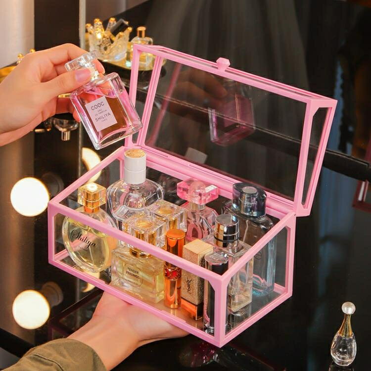 香水收納盒玻璃防塵小樣展示ins透明非壓克力化妝品口紅唇釉置物 全館免運