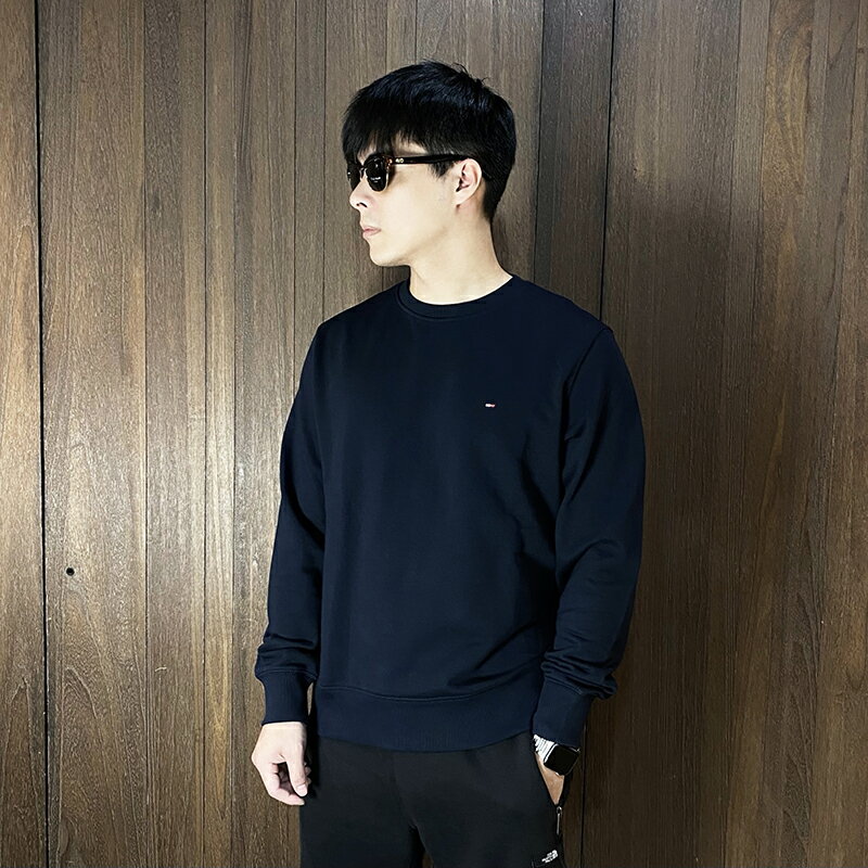 美國百分百【全新真品】Tommy Hilfiger 大學T 棉質 毛巾布 TH 長袖上衣 LOGO 深藍 CV58