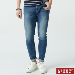 百搭★5thSTREET 男70復古石洗直筒褲-石洗綠