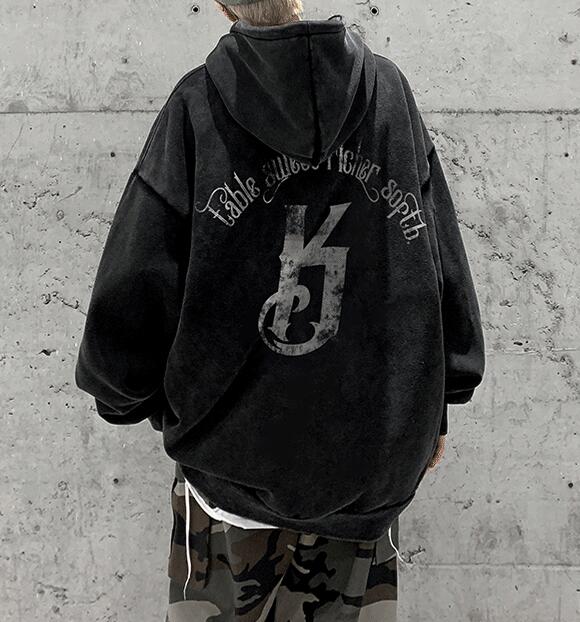 FINDSENSE X 2022 街頭時尚 男士 寬鬆大尺碼 復古洗水 特色字母圖案 連帽外套 上衣