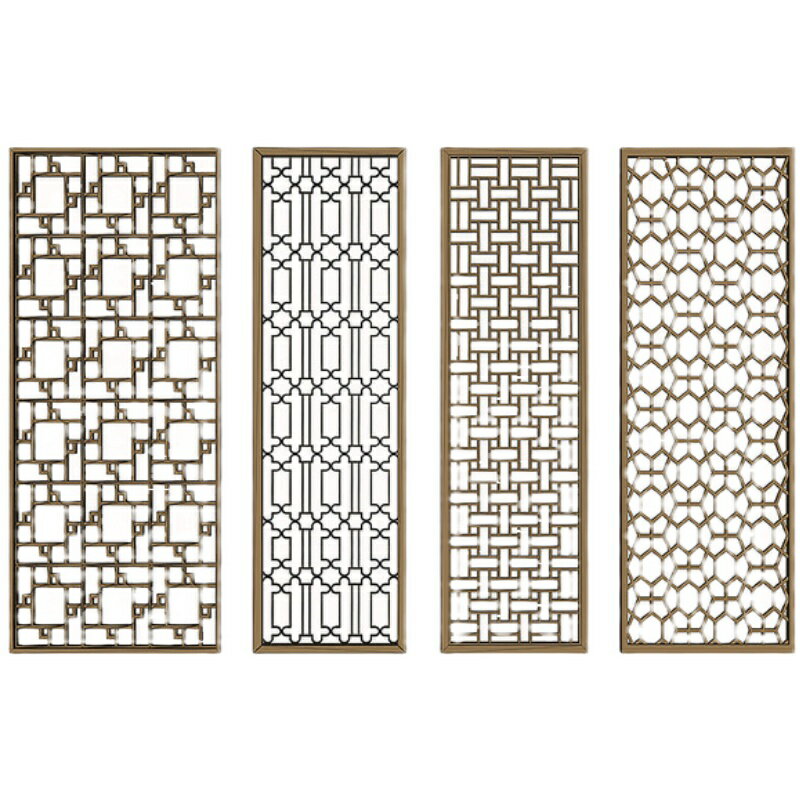 優購生活 輕奢不銹鋼屏風隔斷縷空花格鈦金屬新中式酒店背景墻入戶玄關定制屏風櫃 屏風 隔間 客廳 玄關櫃 隔板 屏風架訂製 0