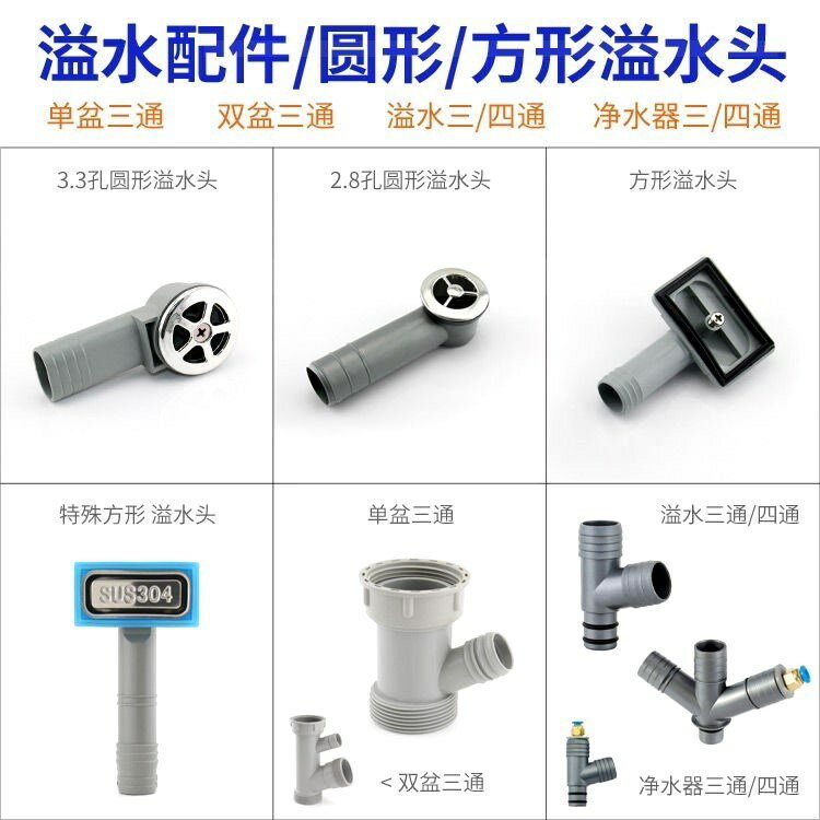 。新型加厚水槽溢水管25mm口徑廚房下水三通溢出口配件延長管用10