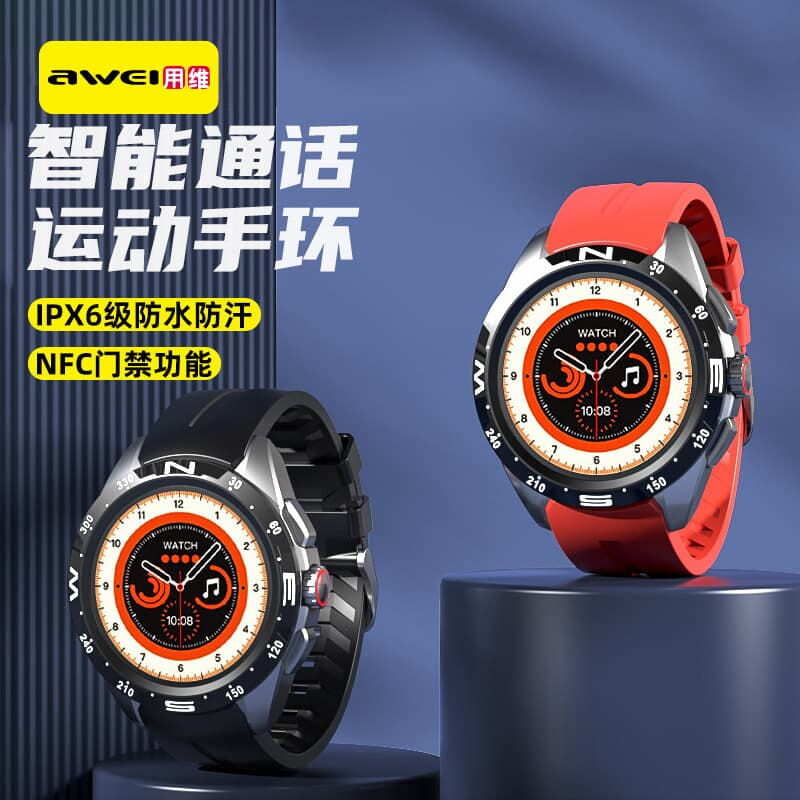 【AWEI用維】智慧手錶 可通話NFC功能IP67級防水 無線吸附快-充智慧手錶