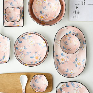創意陶瓷飯碗盤子餐具勺子家用餐盤喝湯碗魚盤雙耳烘焙碗盤醬料碟