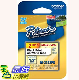 [7美國直購] 標籤機耗材 碳粉帶 Brother P-Touch M Series Tape Cartridges for Labelers White (M2312PK) (Pack of 2)