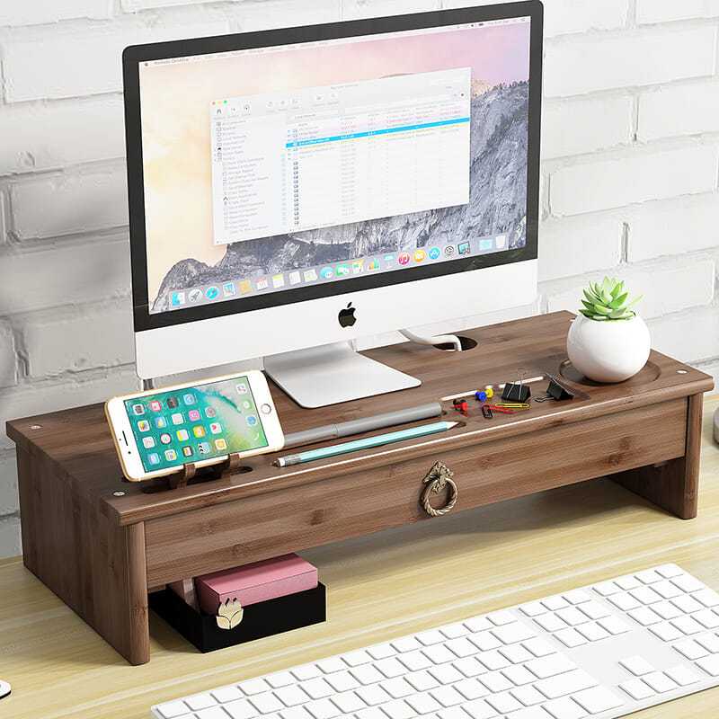 電腦增高架顯示器桌面收納盒底座簡約實木辦公室護頸筆記本置物架-快速出貨