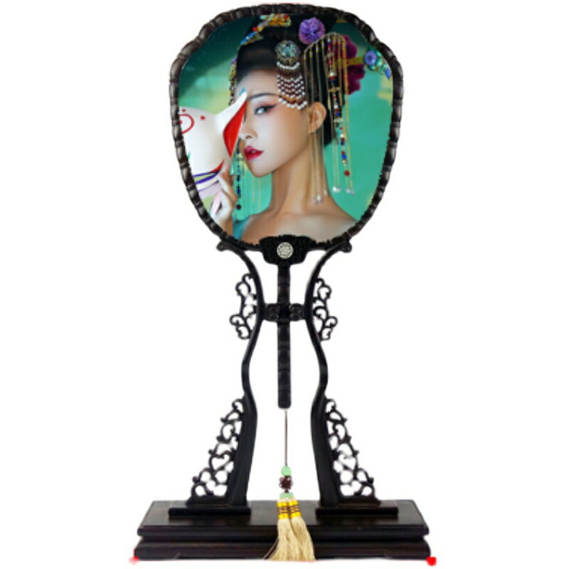 高檔紫檀木 宮扇形 雙面小臺屏 蘇繡 字畫 照片古風擺臺擺件相框 4