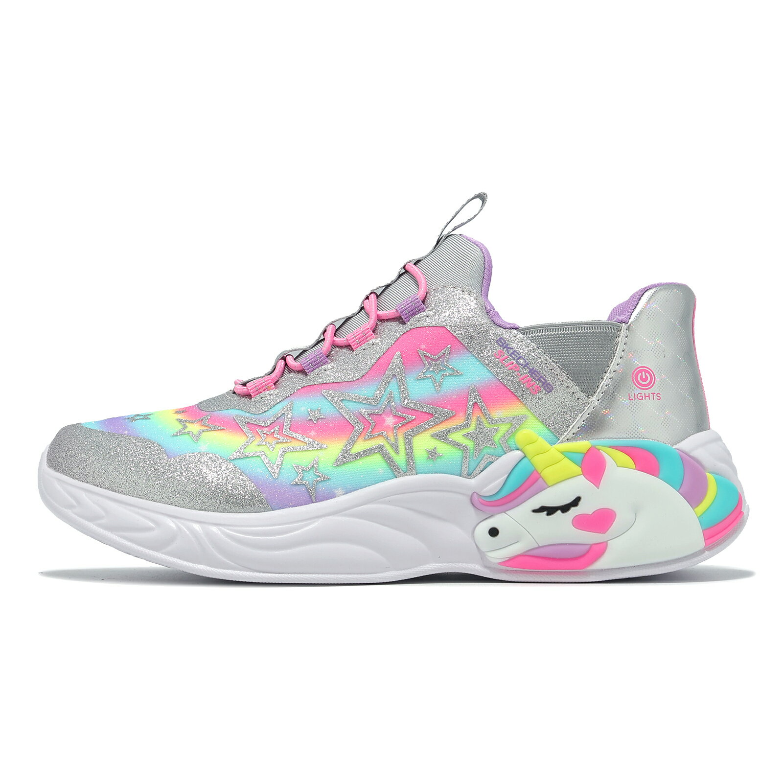 Skechers 燈鞋 S Lights-Unicorn Slip-Ins 大童 中童 銀 彩 閃燈 發光 休閒鞋 302296LSMLT
