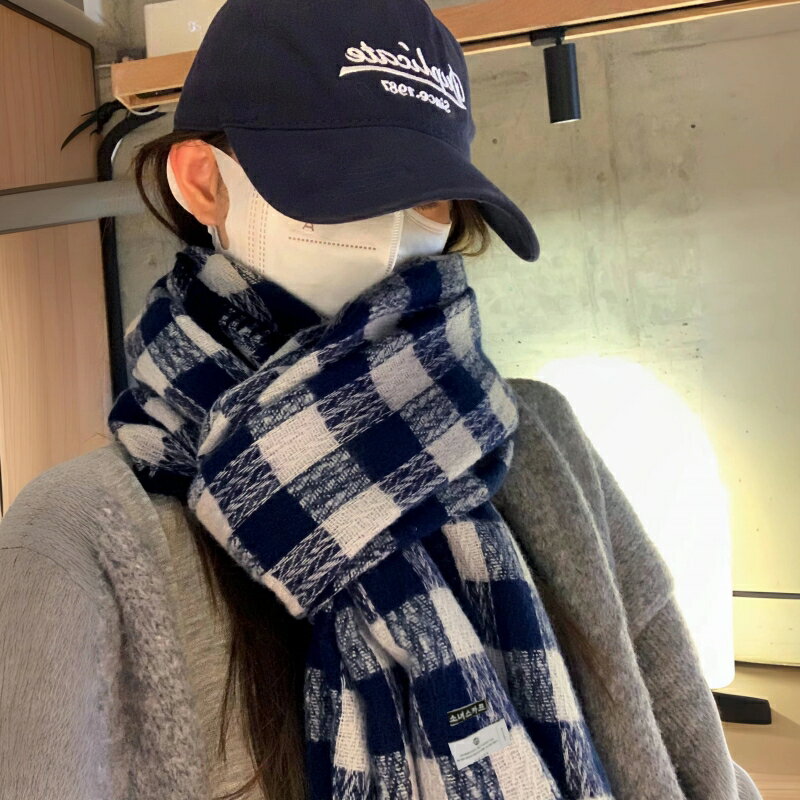 氛圍感復古格子圍巾新款女冬季加厚韓版百搭學生披肩保暖圍脖