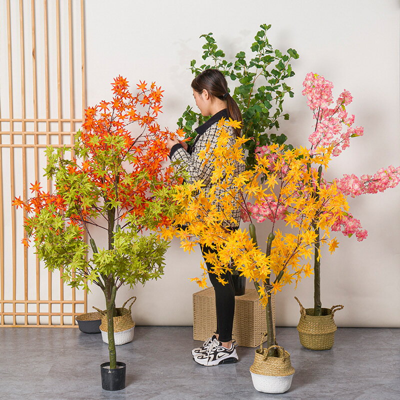 快速出貨 公司貨 模擬楓葉樹盆栽植物裝飾銀杏葉假樹 室內客廳北歐風模擬綠植盆景