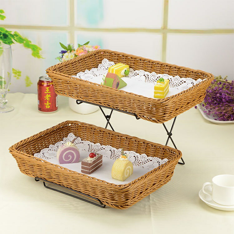 免運熱銷 歐式雙層麵包籃展示盤下午茶點心盤自助餐水果盤蛋糕零食收納托盤