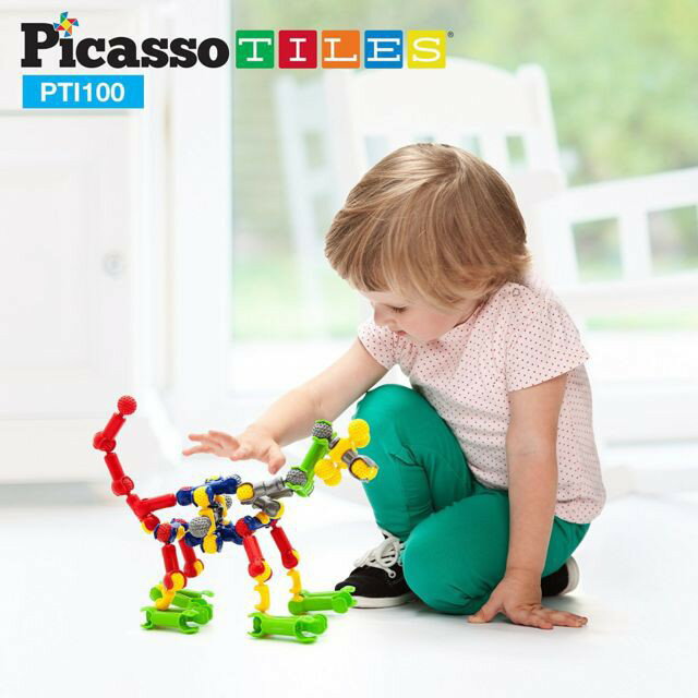美國畢卡索Picasso Tiles PTI100畢卡索竹節積木100入 卡榫玩具 8