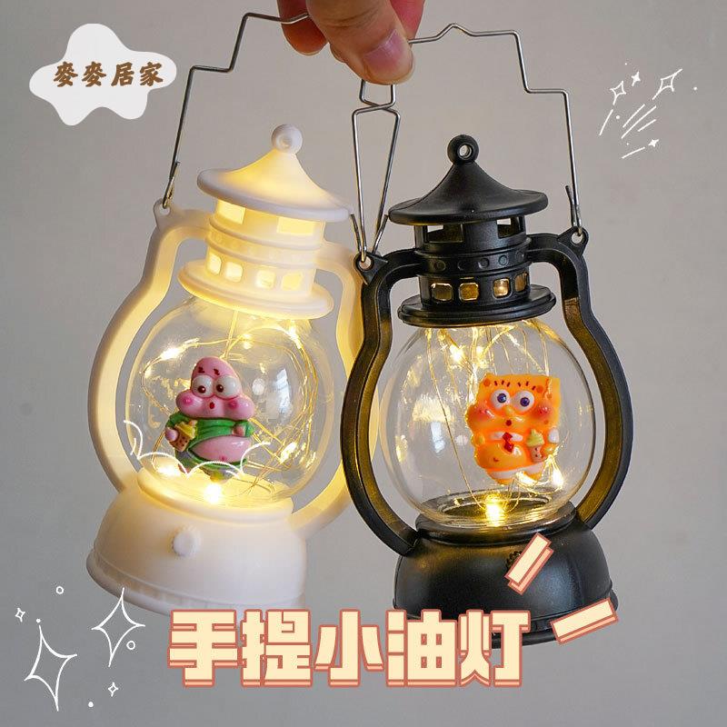 創意 diy海綿寶寶小夜燈 led手提小馬燈 臥室床頭燈 氛圍燈 桌面小擺件[PP0505062]